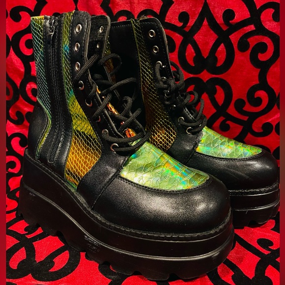 Women’s Platform Chunky Sole Iridescent Boots - Picture 1 of 13